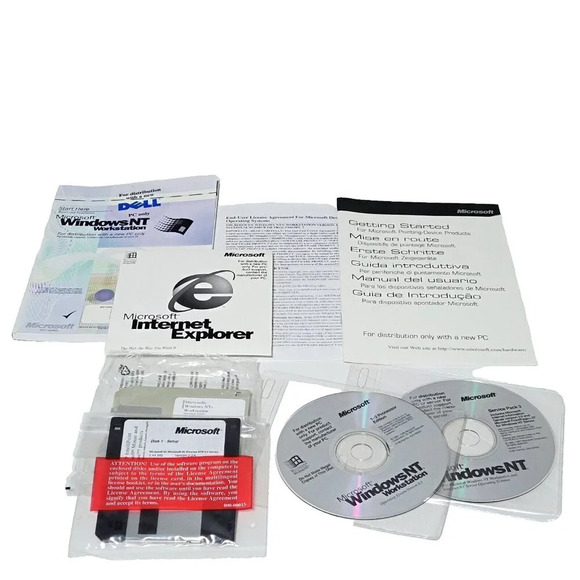Microsoft Windows NT Workstation OS Version 4.0 CDs & 3.5" Disks + Dell Manuals - Picture 1 of 3